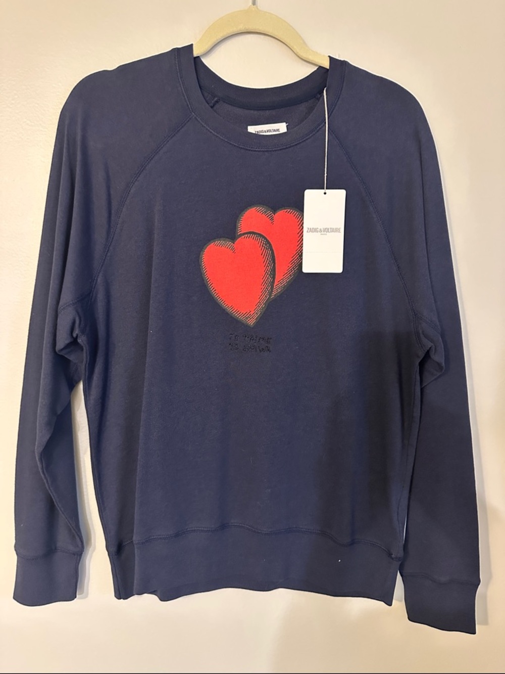 Zadig & Voltaire Navy Sweatshirt with Red Double Hearts